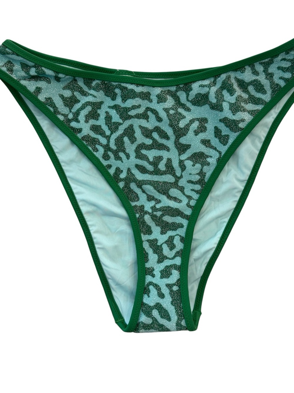 Aerie Women’s Green & Light Blue Coral Print Cheekiest Bikini Bottom Sz L NWT
